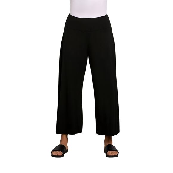 Sympli Women's Bamboo Wide Leg Pants Size L Black Cropped - Picture 1 of 4
